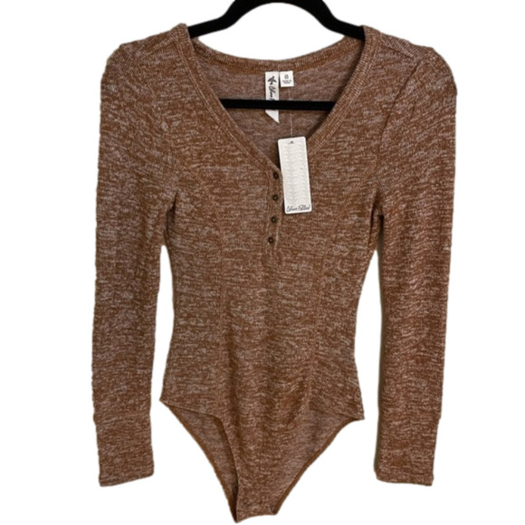 Others Follow Ribbed Knit Button Down Vneck Bodysuit, Size S - Picture 1 of 10